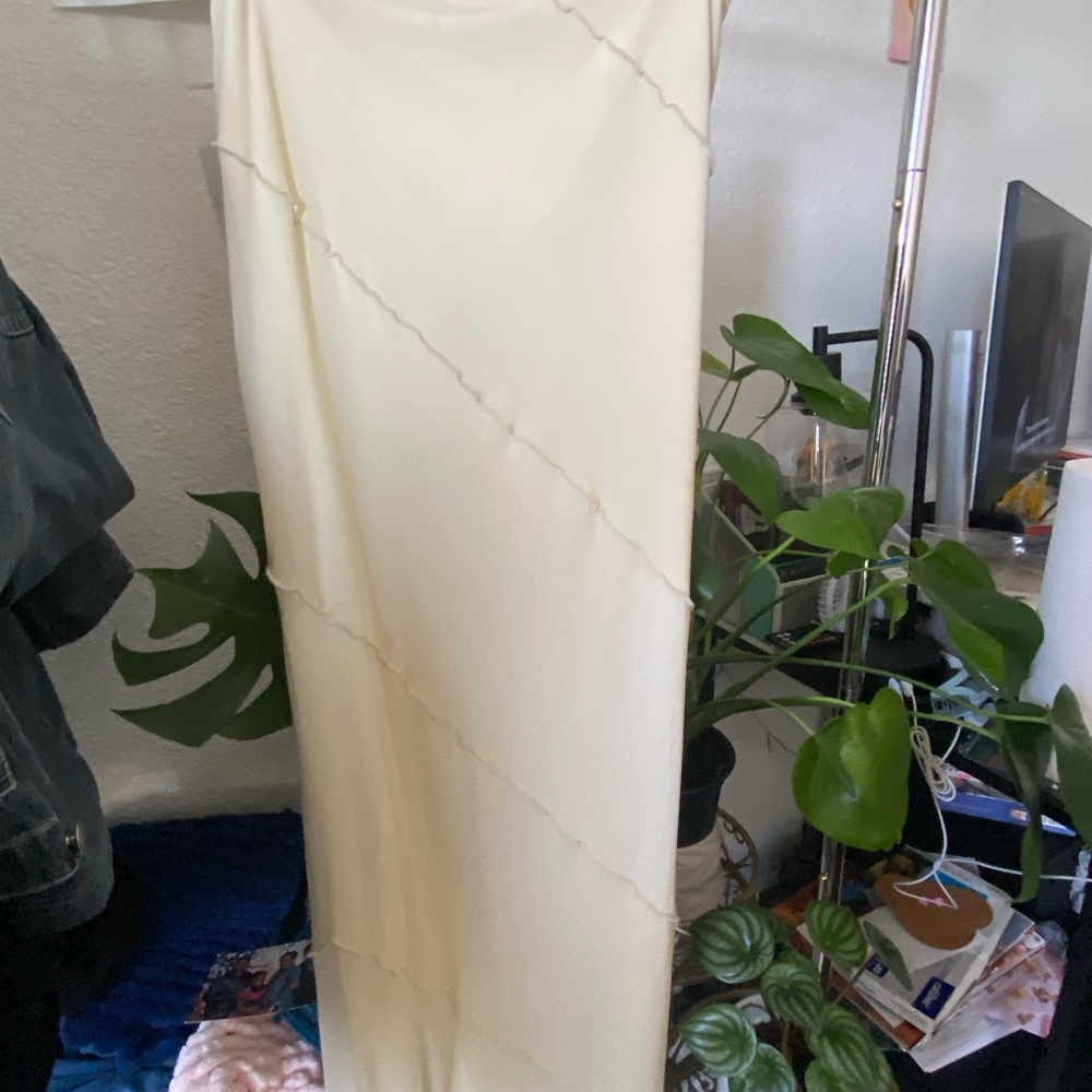 Cream Asymmetrical Maxi Pencil Skirt for Cocktail